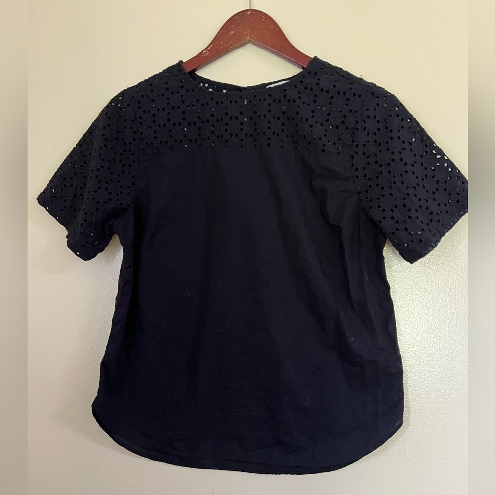 L.L. Bean Black Eyelet Blouse Size S